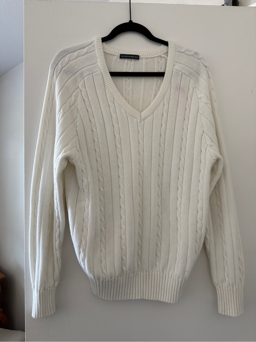 Brandy Melville Cream Cable Knit V-Neck Sweater